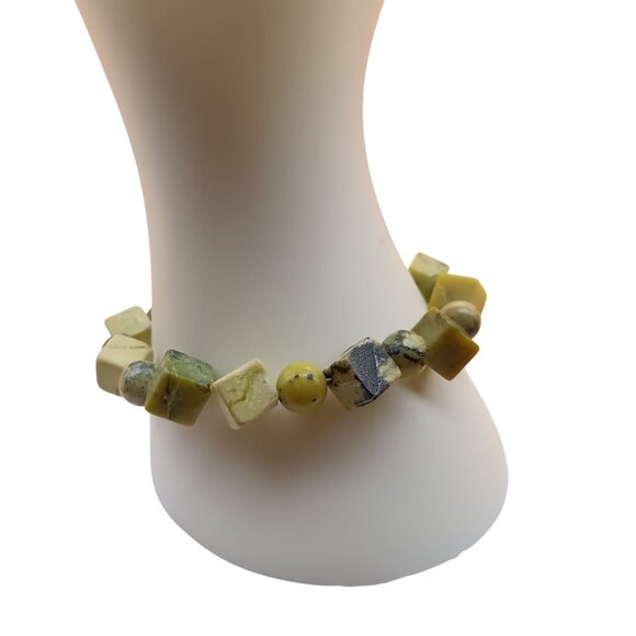 Yellow & Green Jasper Gemstone Bracelet With Geometric Beads & Lobster Clasp - Picture 3 of 5